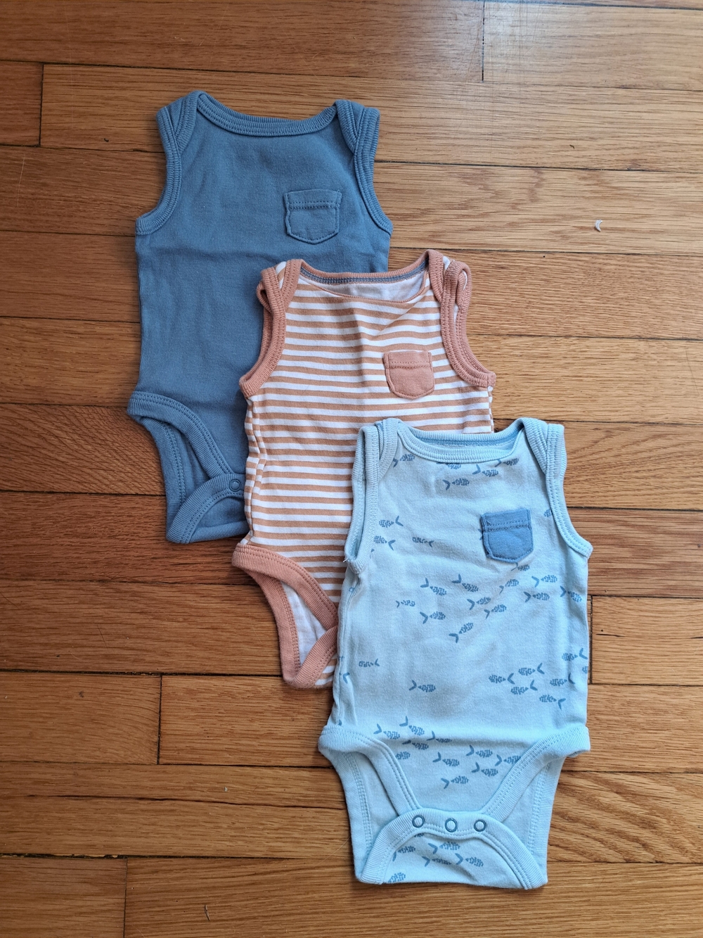 cloud island Baby Sleeveless Bodysuit 3-Pack in Blue, Peach, Light Blue